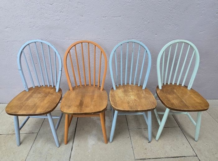 Set of 4 Solid Wood Chairs Colourful Farmhouse Style