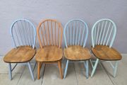 Set of 4 Solid Wood Chairs Colourful Farmhouse Style