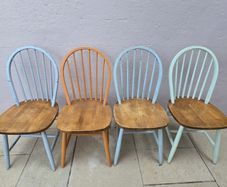 Set of 4 Solid Wood Chairs Colourful Farmhouse Style
