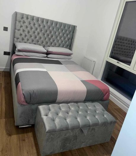 New 4'6" Grey Plush Bumper bed & MemoryFoam Orthopedic Mattress