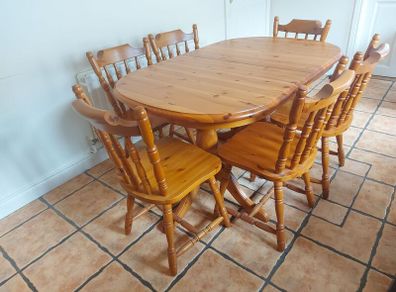 Solid Pine Extending Dining Table and 6 Chairs