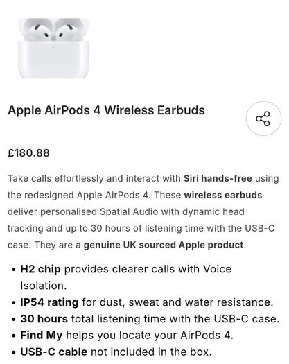 Official Apple Air Pods 4  :A3050