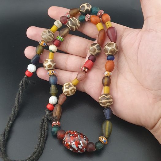 Vintage Asian & African Glass with Pumtek Pyu Beads Tribal Necklace