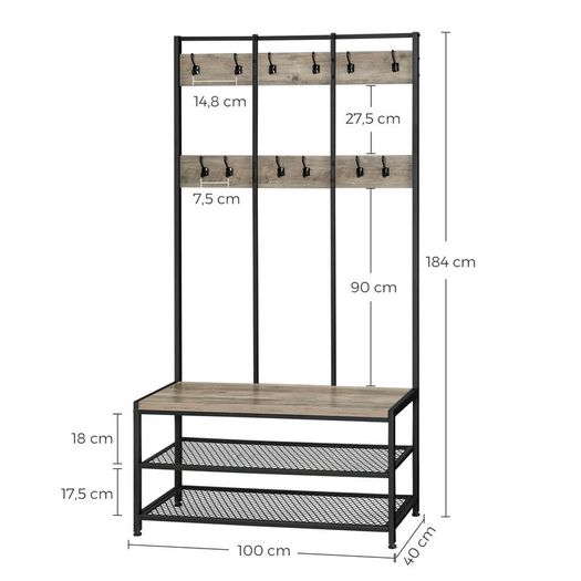 New XXL Metal Hall Tree Coat Hat Rack with Shoe Bench - FREE P&P
