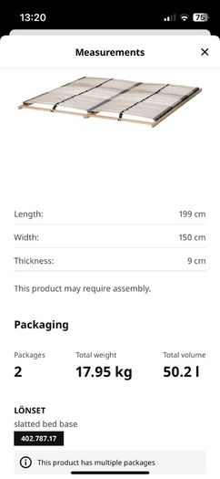 Free Ikea Lonset Slatted Bed Base 150x200 Cm