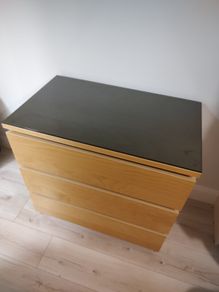 Wooden Chest of drawers with glass top