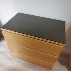 Wooden Chest of drawers with glass top
