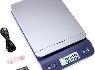 Postal Scales Digital 39kg/86lb, Parcel Shipping Scales, Postage Scales Mail Weighing with Hold Tare Function for office, Warehouse, Letter, Includes USB Cable, Tape Measure, Blue.