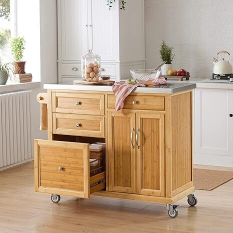 Kitchen Island  large stainless steel worktop, Kitchen Island Cabinet: