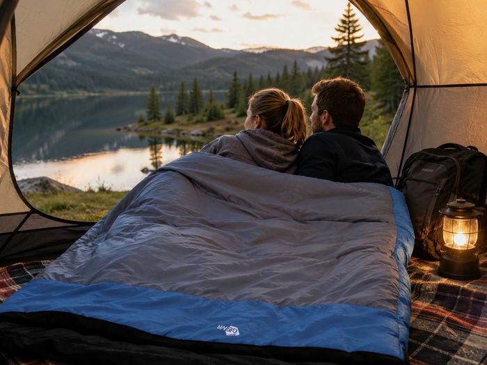 2 Man Sleeping Bag 230 x 160cm Cotton Lined Double Sleeping Bag 3 to 4 Season Camping Blanket