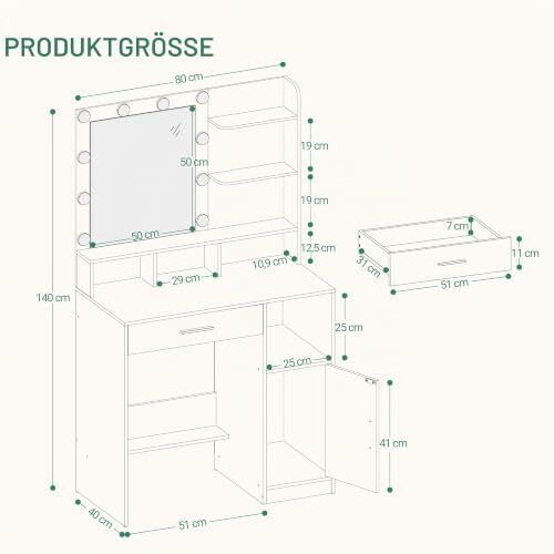 Dressing Table with Mirror and 10 LED Lights