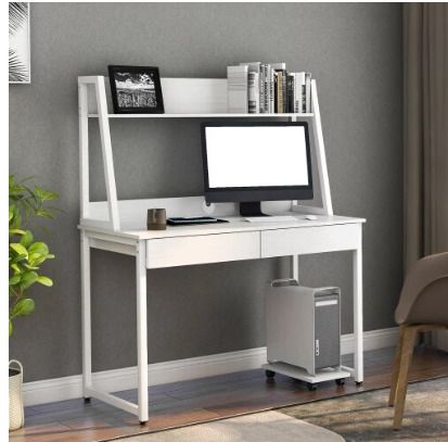 BRAND NEW 2 drawers office desk made of MDF wood and steel office work desk home computer desk with books/ photo shelf 120 x 55 x 145 cm