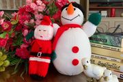 knitted snowman and santa