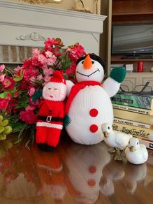 knitted snowman and santa