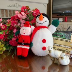 knitted snowman and santa