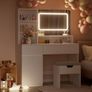 Dressing Table with LED Lighting, 3 Colours Adjustable Brightness, Dressing Table with Mirror, 2 Drawers, 4 Compartments & Cupboard, for Bedroom, White Image 6