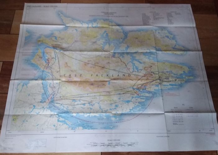 1982  Falklands War - Operation Corporate Manoeuvre Map of The East Falklands
