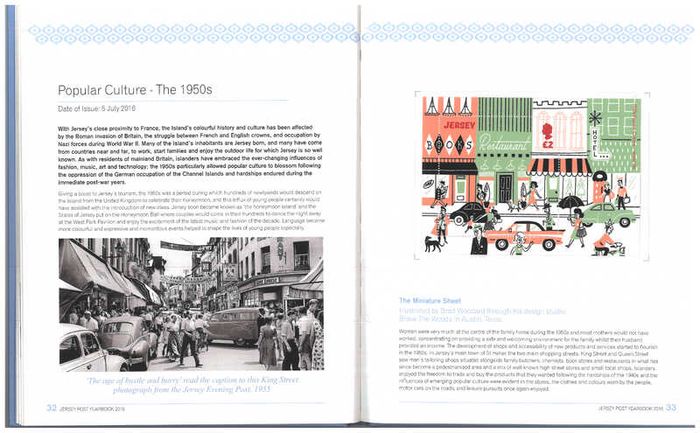 2016 Jersey Stamp Year Book (hardback) issued by Jersey Post with 28 images of contents