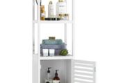 BRAND NEW Bamboo Tall Cabinet Bathroom Storage Shelf With 3 Tiers Narrow Storage Cabinet 33x33x169 cm