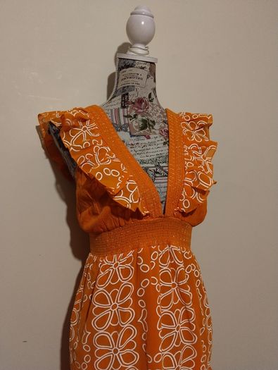 RIVER ISLAND Orange floral frill detail beach maxi dress,  NEW WITH TAGS