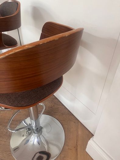 KARE Design Monaco Bar Stools, Pair, Walnut & Chrome, Adjustable