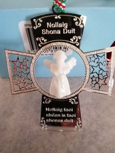 Newbridge Silver hanging Cross with Porcelain Angel
