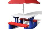Picnic Table Colourful Children's Garden Table Bench Chair Umbrella Child Seat Set