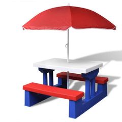 Picnic Table Colourful Children's Garden Table Bench Chair Umbrella Child Seat Set