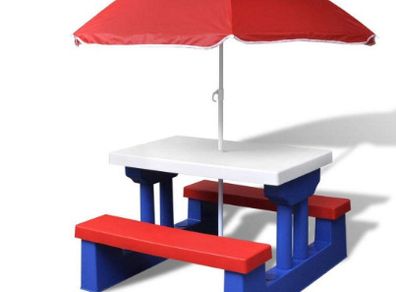 Picnic Table Colourful Children's Garden Table Bench Chair Umbrella Child Seat Set