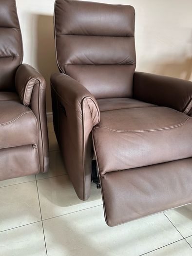 Brown Leather Swivel Recliner Armchair