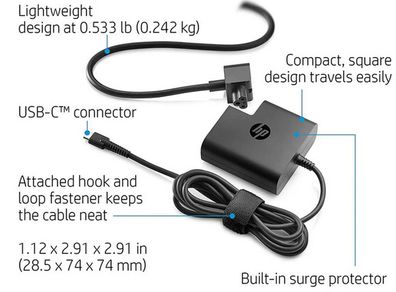 HP AC Adapter USB Type-C Cable 65W