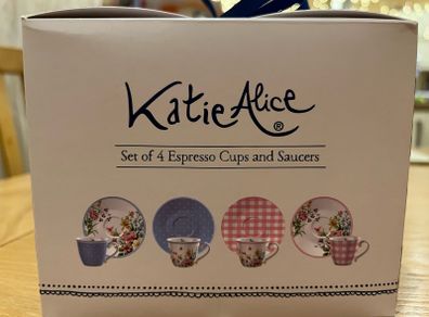 Katie Alice - Set of 4 Espresso Cups & Saucers - English Garden