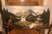 Large vintage 1970s oil painting free postage
