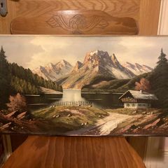 Large vintage 1970s oil painting free postage