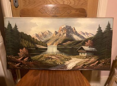 Large vintage 1970s oil painting free postage