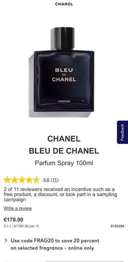 CHaNEL Bleu de Chanel 100ml parfum for him
