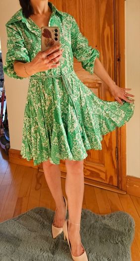 ZARA Green Paisley Floral Print Mini Shirt Dress XS