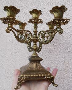 Vintage Candle Holder in Gold with Details / For 5 Candles / Antique Home Decor / Old Golden Candelabra Candle Stand