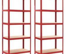Storage Shelves 2 pcs Red 80x40x180 cm Steel and MDF