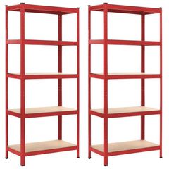 Storage Shelves 2 pcs Red 80x40x180 cm Steel and MDF