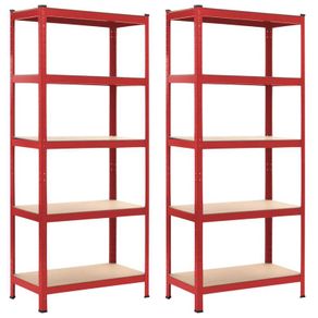 Storage Shelves 2 pcs Red 80x40x180 cm Steel and MDF