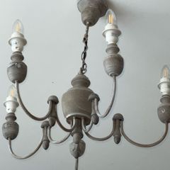 Grey Wash 5 Arm Wooden Chandelier