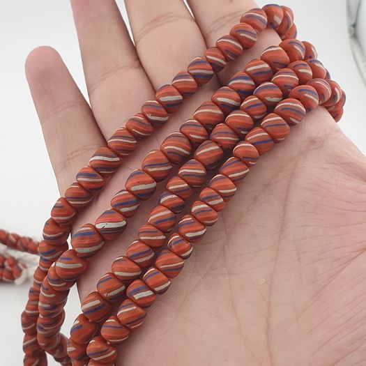 Vintage African Style Stripe Light Orange 7mm - 8.5 mm Glass Beads Necklace Strand