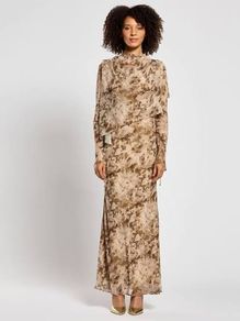 Absolutely Stunning Daska Brown Ali Maxi Dress With Long Sleeves And Front Wrap Detail in Size Small