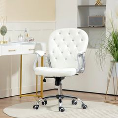 Office chair, Ergonomic desk chair with armrest, Padded backrest White