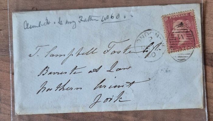 A remarkable, cohesive archive of three Victorian postal covers tracing the career of Thomas Campbell Foster, Esq., Barrister at Law 1813 to 1882. Victorian, legal, history, postal, archive, covers, Penny Red, stamp, barrister.