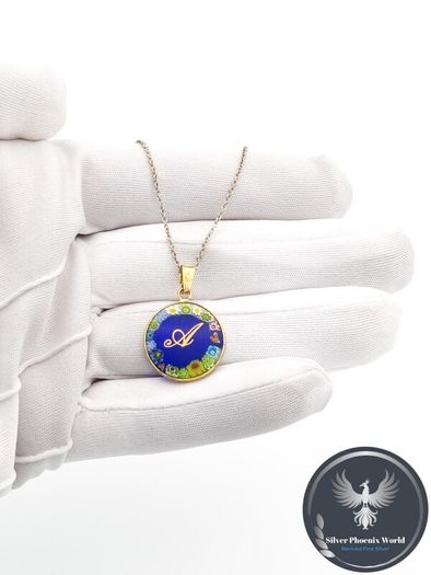 Italian Sterling Silver Millefiori Murano Glass Necklace
