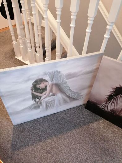 Beautiful angel canvases. Diammante edge around canvas  lovely on a wall