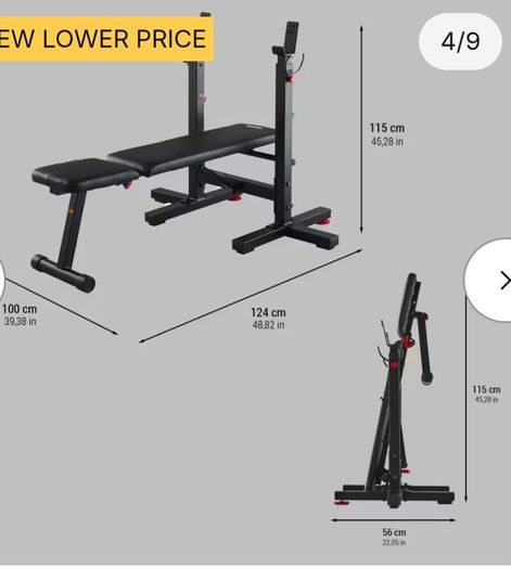 Tiltable weights bench plus 2 dumbbells