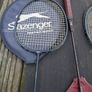 Four badminton rackets and one squash racket Image 4